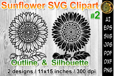 Sunflower SVG 2 Versions in 1, Silhouette &amp; Outline V.2