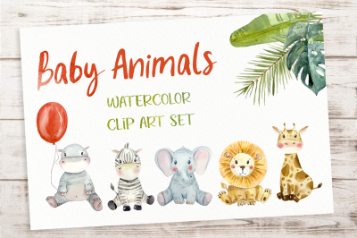 Baby Animals Watercolor Clip Art Set