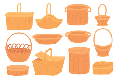 Wicker baskets. Empty straw basket for picnic, grocery or gift. Handma