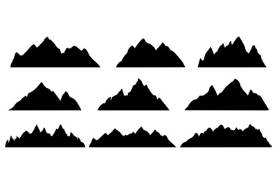 Mountain silhouette. Rocky range landscape shape. Hiking mountains pea