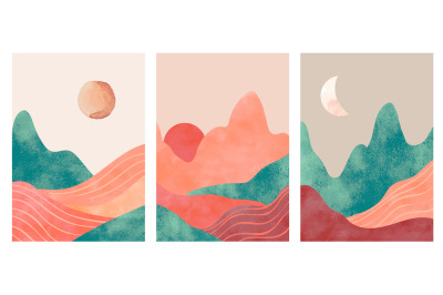 Abstract mountains. Aesthetic minimalist landscape with desert, mounta