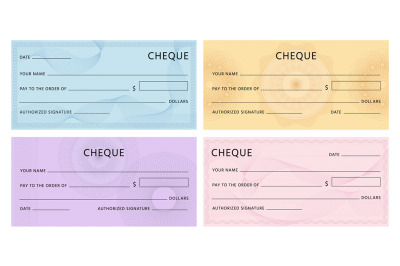 Cheque with guilloche. Bank chequebook template. Blank mockup for bank