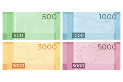 Voucher banknote with guilloche. Discount certificate in money design