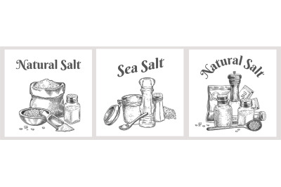 Sea salt labels. Natural and organic salting crystals for bath. Cookin