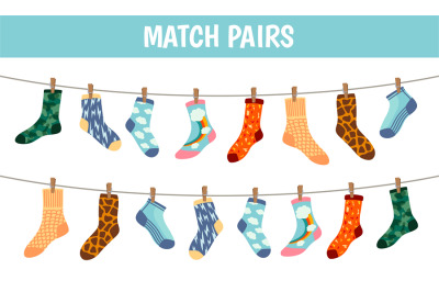 Matching socks game. Puzzle find pair. Preschool children educational