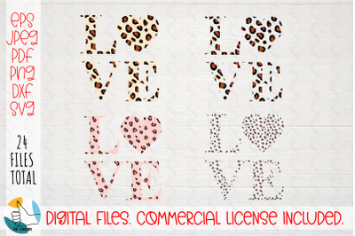 Love Leopard print SVG. Animal heart DXF, JPEG, PNG file.