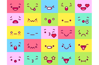 Cute colored faces collection. Happy smile expression