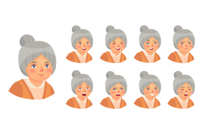 Grandmother emotions set. Vector woman lady expression