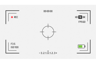 Video camera frame viewfinder on transparent background