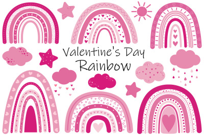 Rainbow Valentine&amp;&23;039;s Day. Rainbow Hearts SVG. Pink clouds SVG