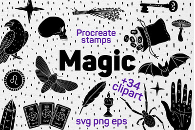 Magic mystical clipart, procreate stamps