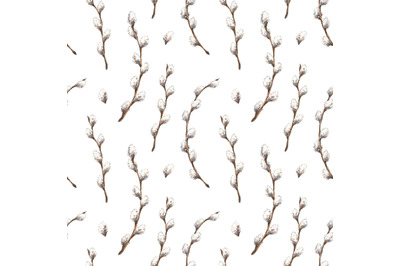 Spring willow branches watercolor seamless pattern