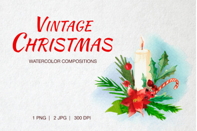 Vintage Christmas Watercolor Composition