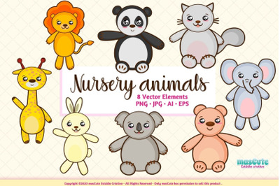 Nursery animals Clipart Prints Set