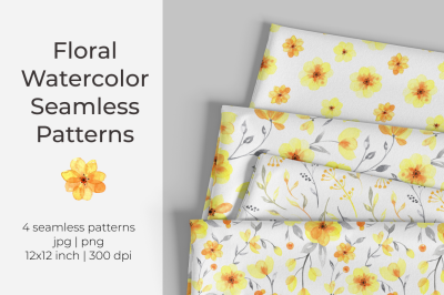 Yellow floral watercolor seamless pattern / digital paper
