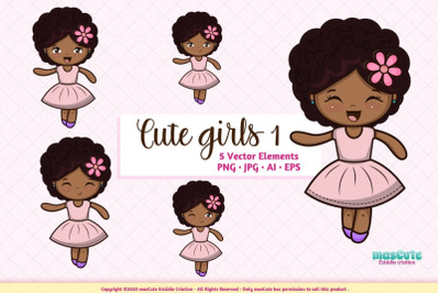 Cute Girls Cliparts Prints Set