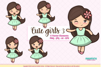 Cute Girls Cliparts Prints Set