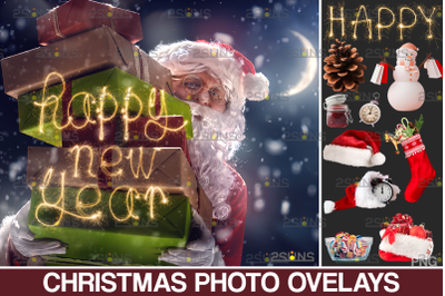 Christmas overlay &amp; Sparkler overlay, Photoshop overlay: Santa overlay