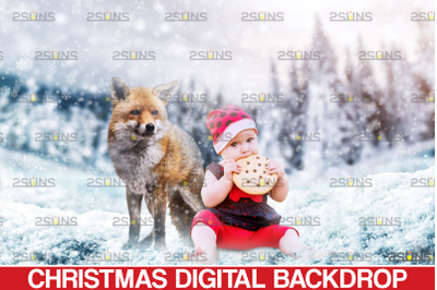 Fox backdrop &amp; Christmas Fox, Winter overlay, Red fox photoshop