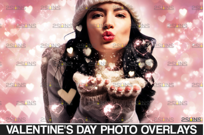 Valentines overlay photoshop &amp; Heart bokeh overlay. Digital Valentines