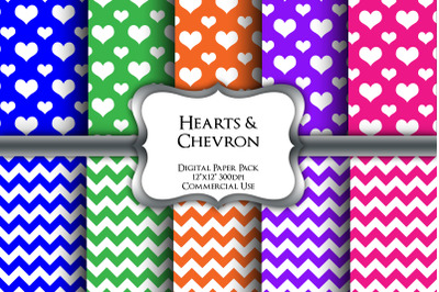Hearts &amp; Chevron Digital Paper Pack