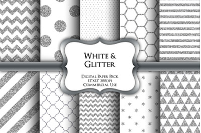 White Glitter Digital Paper Pack