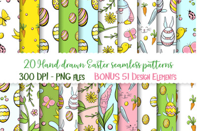 Hand drawn Easter seamless patterns png and clip art set