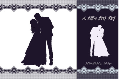Silhouette of the bride and groom. Kiss. SVG