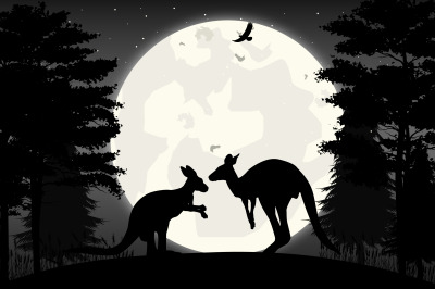 kangaroo and moon silhouette landscape