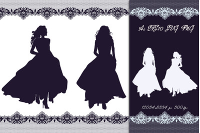 Two girlsl. Silhouette. SVG