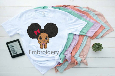 Embroidery Peekaboo girl with puff afro ponytails Afro Hair African