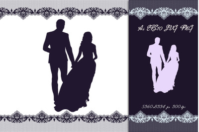 The wedding couple leaves. Silhouette. SVG