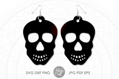 Skull earrings SVG, sugar skull jewelry, laser cut files, dia de los m