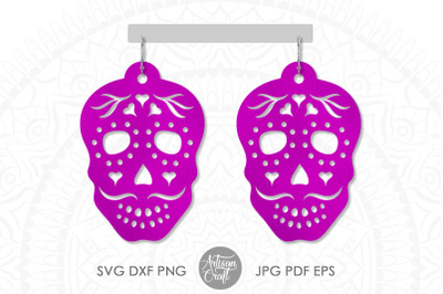 Sugar Skull earrings, Laser cut files, earrings SVG, dia de los muerto