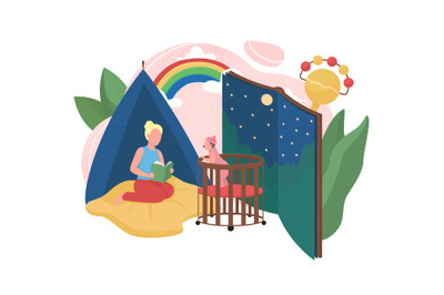 Babysitting flat concept vector illustration