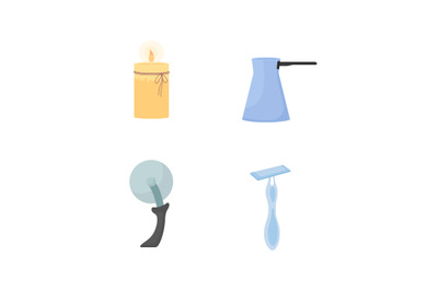 Household utensils flat color vector object set