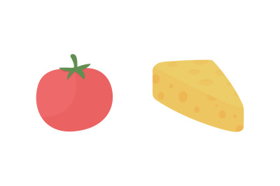 Fresh tomato and cheese flat color vector object set