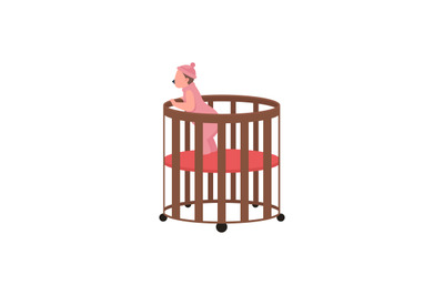 Baby in cradle flat color vector faceless character