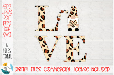 Valentine&#039;s Day Leopard Gnome SVG. Love heart cheetah print svg.