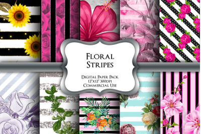 Floral Stripes Digital Paper Pack