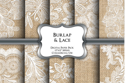 Burlap &amp; Lace Digital Paper Pack