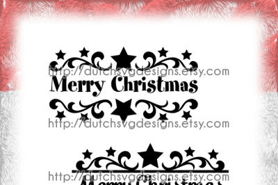 2 Swirly split border cutting files Merry Christmas with stars, in Jpg Png Studio3 SVG EPS DXF, for Cricut & Silhouette, xmas decoration