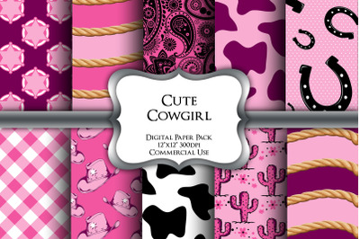 Cute Cowgirl Digital Paper Pack
