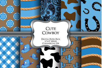Cute Cowboy Digital Paper Pack