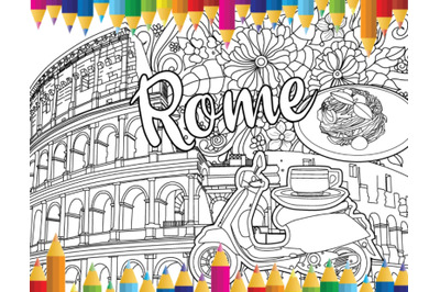 Rome, Italy coloring page, Colosseum, PDF coloring page,coloring sheet