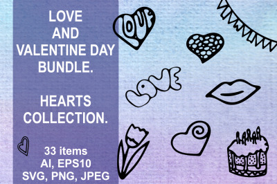 Love and Valentine Day Bundle. Hearts. SVG