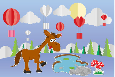 cute horse animal cartoon landscape