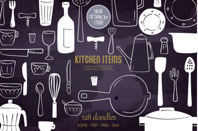 Kitchen items White | Hand Drawn Household Cooking Doodles