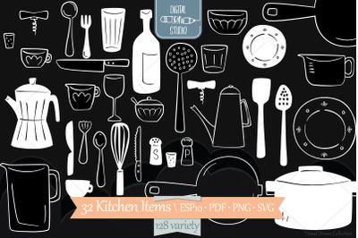 Kitchen items White | Hand Drawn Household Cooking Doodles