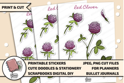 Red Clover Printable Digital Stickers